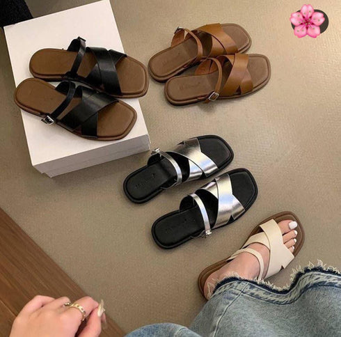 Criss Cross Strap Slid On Flat